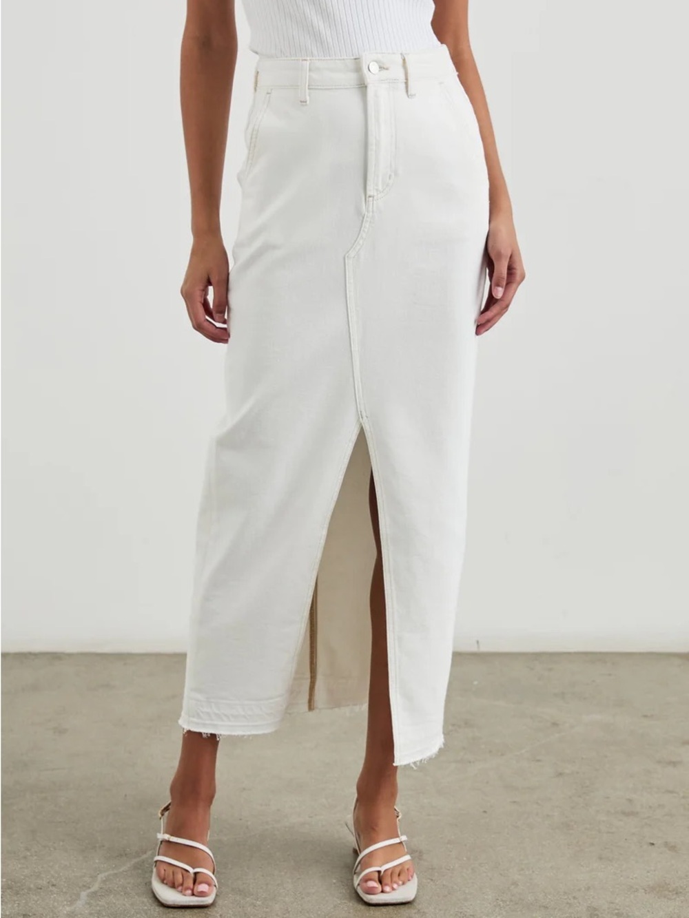 Rails Denim Manhattan Maxi Skirt Size 26 | White Cream Front Slit VGUC